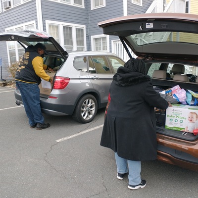 Supporters of LAWS dropping off donations from their collection drive.