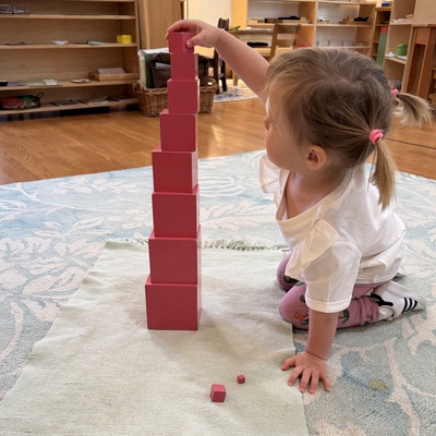 The Pink Tower is one of the most renowned Montessori materials in every AMI Children's House Class.