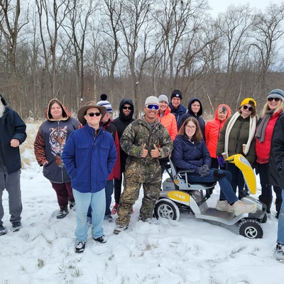 We got a walk in the woods after our winter party.  What a great team!