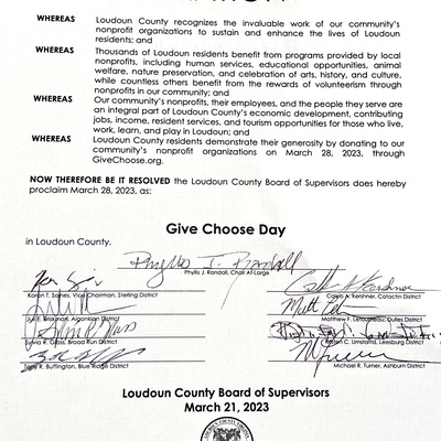 Give Choose Day Proclamation from the Loudoun County Board of Supervisors