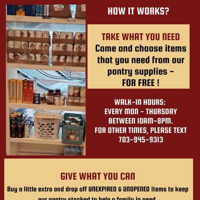Our open pantry program benefits more than 75 local families in need. The Loudoun County Transit Bus makes it possible for needy families to commute.