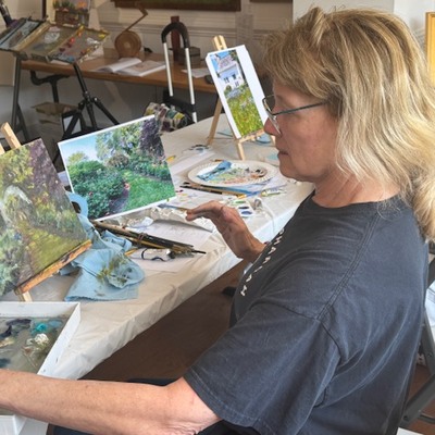 Students in class painting
