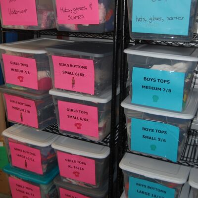 Children's clothing in the Emergency Closet.