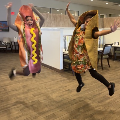 Sonia at her Senior Living job, bringing Halloween fun to residents!
