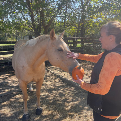 Goldie with volunteer Janet!