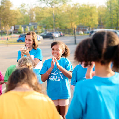 Girls on the Run group activity at practice.