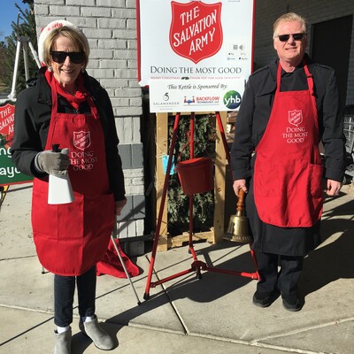 Mayor Burk volunteers to man a kettle every year!!  Major George brought his bell too!