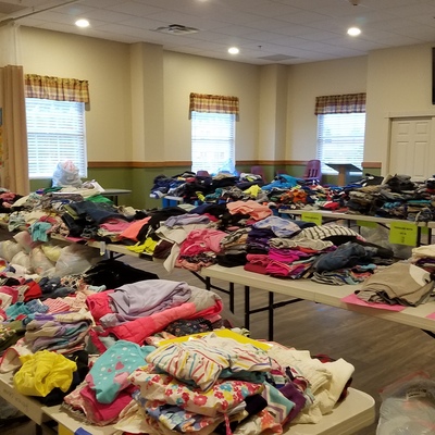 Children's room at a clothing event at Community Baptist Church, August 2020.