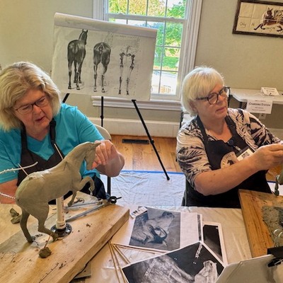Sabine Arndt and Jean Doak, sculpting