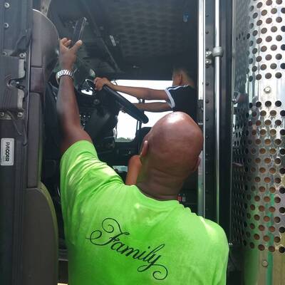 A.T. Veney Trucking Company 18 wheeler. Owner offered information on CDL for older youth.