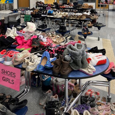 Children's shoes are always in high demand, Lightridge High School, December 2021.