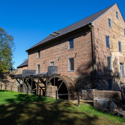 The Aldie Mill's twin overshot water wheels.