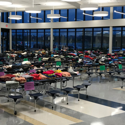 Ready for guests before a December 2022 clothing event at Lightridge High School.