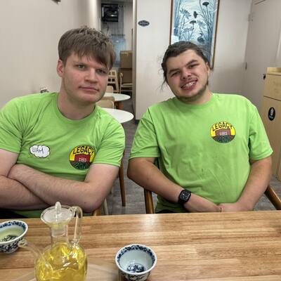 Simon and Liam at one of our local partners business, Seven Teahouse